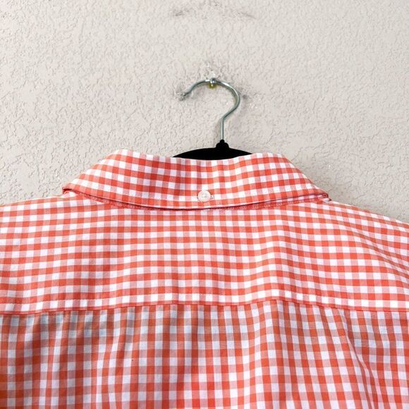 Duluth Trading Company Orange White Gingham Checkered Long Sleeve Button Down Sh - Picture 4 of 6